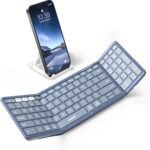 Samsers Full-Size Foldable Bluetooth Keyboard with Numeric Keypad - Blue | Number Pad, PU Leather Cover, 3-Device Switching, BT 5.1, Velvet Bag, USB-C charging, for PC tablet phone, for Travel Use - Image 2