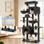 Heybly Cat Tree, 76-Inch Tall Heavy Duty Cat Tower for Big Cats HCT039G | Multi-Level Large Cat Furniture with Extra Wide Baseboard, 2 Condos & 2 Hammocks, 10 Scratching Posts, Smoky Gray - Image 8