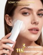 Dermaplane Razor for Women Face: Sonic Dermaplaning Tool for Silky Skin | Painless Electric Facial Exfoliation & Peach Fuzz Hair Removal with LED Light, 3 Speeds, Non-Irritating, 8 Blades (White) - Image 3