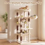 Heybly 53.1" Corner Cat Tree for Large Cats – Interactive Play HCT029MJ | Sturdy Cat Tower with Cozy Cat Condo, Fan-Shaped Top Perch, Basket, Hammock & Solid Base, Beige - Image 10