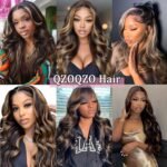QZOQZO 28 Inch Highlight Ombre 13x6 HD Lace Front Wig Human Hair Body Wave | 180% Density,HD Transparent Lace,Pre Plucked Natural Hairline,Balayage Colored Glueless Wigs for Women - Image 6