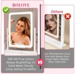 ROLOVE Vanity Mirror with Lights, 12.6"x15" LED Makeup Mirror with Lights, Smart Touch Control 3 Color Dimmable, Lighted Desk Mirror for Bedroom, Light Up Mirror - Image 7