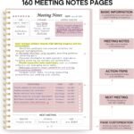 Meeting Notebook for Work, Meeting Planner, 6.9" X 9.9", 160 Pages | Work Notebook with Action Items, Meeting Planner for Note Taking, Planning, Project Organizer for Men, Women, Pink - Image 3