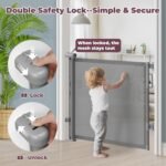 Retractable Baby Gate for Stairs & Doorways, Dog Gate Indoor Outdoor | Extends to 55" Wide 34" Tall Mesh Child Gate for Hallways, Deck, Porch, Pet Toddler Safety Essentials, Easy Install, Grey - Image 5