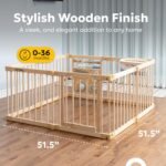 Miotetto Baby Playpen, Wooden Playpen for Babies and Toddlers, Foldable Fence with Montessori Activity Panel, Storage Basket & Gate, Portable, Easy to Assemble Baby Play Pen Natural Wood Playyard - Image 8