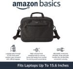 Amazon Basics 15.6 in Laptop Bag with Shoulder Strap and Handle, Large Capacity, Spacious Compartments, Black - Image 4