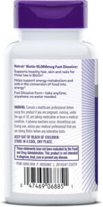 Natrol Biotin 10000mcg, 4X Faster Dissolve Supplement for Healthy Hair, Skin and Nails for Those Low in Biotin, Plus Energy Metabolism Support, 60 Tablets, Up to a 60 Day Supply - Image 10