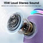 Bluetooth Speaker Wireless,IP67 Waterproof & Dustproof Portable Speaker with Lights,15W Loud Stereo Sound, 2500mAh Battery All Day Playtime, TWS Pairing, BT5.3, Home/Party/Outdoor/Beach (Purple) - Image 3