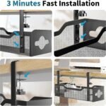 Under Desk Cable Management Tray No Drill, Metal Mesh Cable Management Under Desk with Clamp Mount, 2 Hole Cable Tray with Wire Management and Cord Organizer for Home Office Standing Desk - Image 7