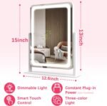 ROLOVE Vanity Mirror with Lights, 12.6"x15" LED Makeup Mirror with Lights, Smart Touch Control 3 Color Dimmable, Lighted Desk Mirror for Bedroom, Light Up Mirror - Image 3