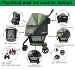 ROODO 3 Wheel Pet Stroller Best Lightweight Foldable Compact Portable Jogger All Terrain Travel Pet Gear Puppy Kitty Stroller for up to 30lbs Medium Small Dogs and Cats(Green) - Image 6