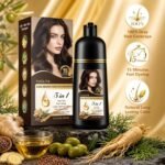 Dark Brown Hair Dye Shampoo 5 in 1,Herbal Ingredients Natural Hair Color Shampoo for Gray Hair, Long Lasting Semi-Permanent Hair Coverage for Women & Men, Mild Formula, Lasts 30 Days, 500ML - Image 6