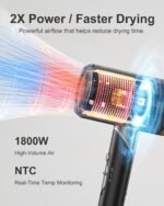 ANNLARY Hair Dryer with Comb, ANNLARY 1800W Blow Dryer with Diffuser for Curly Hair, Plasma Ionic Hair Dryer for Frizz Control, Foldable Portable Low Noise Hairdryer, 6.5 ft ALCI Cord - Image 3
