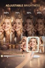 Lupow Lighted Makeup Vanity Mirror, 4 Magnifications, Rechargeable, Trifold | 1X/2X/3X/10X Views, Seamless Light Strip, Dimmable 3-Color Lighting, 2000mAh Battery, Height Adjustable, Gift For Women - Image 5