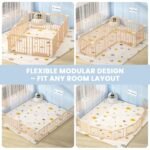 Foldable Wooden Playpen, Natural, 79 x 53 x 24 inches | Adjustable Wood Baby Play Yard with Door, Indoor Large Safety Fence for Babies and Toddlers, Easy Assembly - Image 8