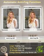 24x32 LED Bathroom Mirror, 6000LM, Separate Front and Back Lights | UL Certified,Shatter-Resistant Tempered Glass,Auto-Off Defogger,3 Color Modes,Smooth Dimming,Smart Memory Setting - Image 5