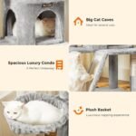 Feandrea Cat Tree, 37.8-Inch Cat Tower, Multi-Level Condo with Widened Perch, Scratching Posts and Ramp, 2-Door Cave, Hammock, Light Gray UPCT51W - Image 7