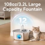 Cat Water Fountain Stainless Steel: 108oz/3.2L Cat Fountain for Drinking | Pet Water Fountain Inside - Automatic Dog Watering Dispenser Bowl - Pet Feeding & Watering Supplies - Water Level Window - Image 6