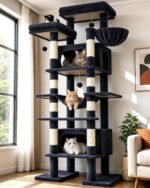 Globlazer Giant Tall Heavy Duty Cat Tower for Indoor Large Cats, F83B | XXL Multi-Level Large Cat Condo with 8 Scratching Posts, Hammock, 2 Cat Caves, 2 Platform, Dark Grey - Image 2