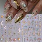 Sun Nail Stickers Decals 9 Sheets Bohemian Style Nail Art Stickers 5D/3D Embossed Self Adhesive Moon Star Heart Flame DIY Metallic Designs Gothic Decoration Supplies Nail Accessories for Women - Image 4