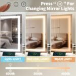 FENNIO 23" x 18" Vanity Mirror with Lights，LED Makeup Mirror，Hollywood Mirror with 3 Color Modes & Adjustable Brightness，Vanity Mirror Square White - Image 3