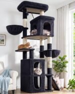 Globlazer 70in Large Multi-Cat Tree Tower, 3 Condos, F70F, Dark Grey | Multi-Level Tower, Stable Double-layer Low-gravity Condos, Enlarged Removable Perch, 7 Scratching Posts & Ramp, Metal Basket - Image 2