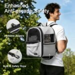 Cat Carrier Dog Backpack Carrier with Anti-Collapse Bottom (Light Gray) | Dog Carrier Mesh Backpack Breathable Pet Travel Bag with Sun Shade, Locking Zippers, Ergonomic Support for Hiking, Vet, Car - Image 7