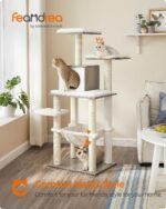 Feandrea Cat Tree, 56.3-Inch Modern Cat Tower, Multi-Level Plush Condo with Scratching Posts, Hammock, Washable Cushion, Heather Greige UPCT164G01 - Image 3