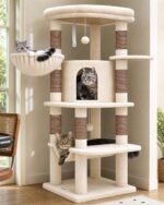 Globlazer Corner Stable Cat Tree Tower with Scratching Post, C51, Beige | 51in Space-Saving Multi-Level Cat Condo for Indoor Cats with Hammock, Large Top Perch for Large Cats, Cozy Cat Cave - Image 2