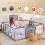 Baby playpen, 79"x71"Baby Playpen with Mat Indoor＆Outdoor Playpen for Babies and Toddlers with Breathable Play Pen with Ocean Balls Hanging Pocket Basketball Hoop (Gray) - Image 3