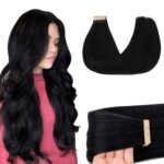 GOO GOO Tape in Hair Extensions Human Hair, 1 Jet black, 20inch 50g 20pcs, Skin Weft Seamless Invisible, Silky Straight with Thick Ends, Remy Human Hair - Image 2
