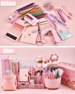 LXEVIHK 21Pcs Pink Desk Organizers and Accessories With Mesh Desk Organizer and 360°Rotating Pen Holder and a Lot of Office Pink Office Supplies Beautifully Presented in a Gift Box - Image 4