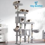 Hey-brother Cat Tree Tower with Stable Extended Base, 3 Platforms, MPJ038W | 70.9 Inches Multi-Level Sisal Scratching Posts, Wide Bed, 2 Cozy Condos, 2 Hammocks, Toy Balls for Indoor Cats, Light Gray - Image 9