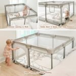Baby Playpen with Mat, Playpen for Babies and Toddlers, 47inch Mat | Small Baby Play Pens, Play Yard for Infants with Play Mat, 47x47inch Playard with Gate - Image 6