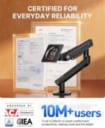 HUANUO FlowLift™ Pro Monitor Arm for 13–32" Screens, MechaSpring Monitor Mount, Fully-Adjustable Monitor Stand with Tilt/Swivel/Rotation, Tool-Free VESA Mount, C-Clamp/Grommet Base, Max Load 19.8 lbs - Image 10