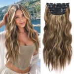 4PCS Clip in Hair Extensions Honey Blonde Mixed Light Brown 20 Inch Long Wavy Synthetic Hair Extensions (4pcs, 20Inch, 22H10#) - Image 2