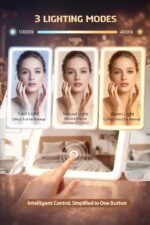 Lupow Lighted Makeup Vanity Mirror, 4 Magnifications, Rechargeable, Trifold | 1X/2X/3X/10X Views, Seamless Light Strip, Dimmable 3-Color Lighting, 2000mAh Battery, Height Adjustable, Gift For Women - Image 4
