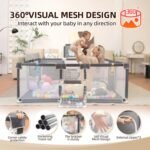 Playpen for Babies and Toddlers,73"x71"Baby Playpen with Mat Indoor＆Outdoor with Breathable Play Pen with Ocean Balls Hanging Pocket Basketball Hoop and Football Goal (Grey with Mat, 73"x71") - Image 5