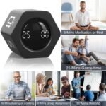 Rotating Pomodoro Timer 5, 25, 10 30,60 Mins Preset Stopwatch, Desk Flip ProductivityTimer, ADHD Tool Hexagon, Vibration/Mute/Alarm, for Work, Study, Back to School, Kitchen, Black - Image 9