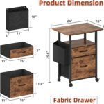 GYIIYUO 2 Drawer File Cabinet 24''W, Mobile Filing Cabinet, Printer Stand | 24'' Extended Desktop, Rolling, Side Bag, Fits A4/Letter Size, Home Office, Fabric Drawer, Light Brown - Image 4