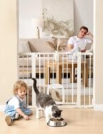 Babelio Baby Gate with Adjustable Cat Door, CatPrivilege III, 29-43" | Auto-Close, Pressure Mounted with No Drilling, Dual Lock Safety Gates For Stairs, Doorways and House, Easy Walk Thru, White - Image 2
