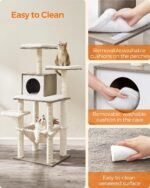Feandrea Cat Tree, 56.3-Inch Modern Cat Tower, Multi-Level Plush Condo with Scratching Posts, Hammock, Washable Cushion, Heather Greige UPCT164G01 - Image 4