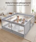 Fodoss Baby Playpen, 47×47in Playpen for Babies and Toddlers with Door | Baby Play Yard for Indoor & Outdoor, Soft Breathable Mesh, BPA-Free Oxford Fabric, Anti-Slip Suction Cups, Pull Rings - Image 7