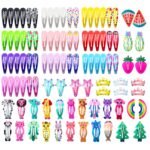 Hair Clips for Girls, Funtopia 100Pcs Snap Barrettes for Kids Teens Women | Colorful Metal Snap Hair Clips, 2 Inch Barrettes Cute Candy Color, Non-Slip Hair Accessories Cartoon Hair Pins (Animal Stars) - Image 2