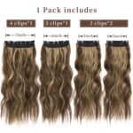 4PCS Clip in Hair Extensions Honey Blonde Mixed Light Brown 20 Inch Long Wavy Synthetic Hair Extensions (4pcs, 20Inch, 22H10#) - Image 3
