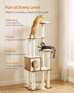 Feandrea Cat Tree, 64.6-Inch Modern Cat Tower, Multi-Level Condo with 5 Scratching Posts, Perch, Washable Removable Cushions, Cave, Rustic Brown UPCT166X01 - Image 4