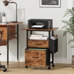 GYIIYUO 2 Drawer File Cabinet 24''W, Mobile Filing Cabinet, Printer Stand | 24'' Extended Desktop, Rolling, Side Bag, Fits A4/Letter Size, Home Office, Fabric Drawer, Light Brown - Image 3