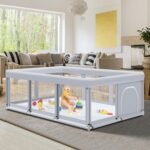 Fshibila 74" ×50" Large Baby Playpen, Baby Playard for Babies and Toddlers, Baby Fence Play Pens for Indoor & Outdoor, Sturdy Safety Play Yard with Soft Breathable Mesh, Anti-Fall, Grey - Image 2