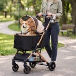 Dog Stroller for Small and Medium Dogs, 40lbs Capacity Pet Stroller with Detachable Carrier, One-Hand Fold, Breathable Mesh & Sun/Rain Canopy, Khaki - Image 8