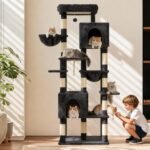 Heybly Cat Tree, 76-Inch Tall Heavy Duty Cat Tower for Big Cats HCT039G | Multi-Level Large Cat Furniture with Extra Wide Baseboard, 2 Condos & 2 Hammocks, 10 Scratching Posts, Smoky Gray - Image 11